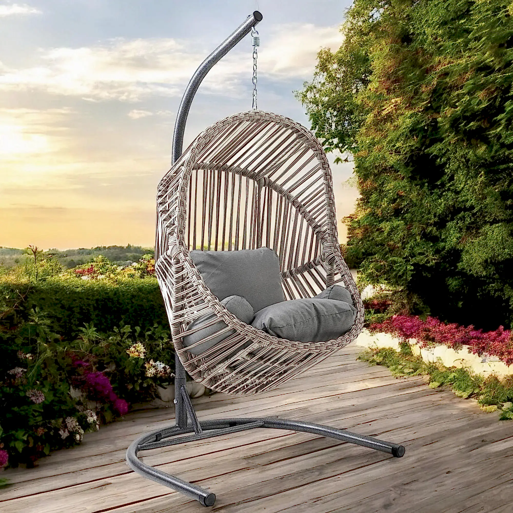 Rehome Kapadokya Tek Kişilik Rattan Bahçe Salıncağı | Beyaz