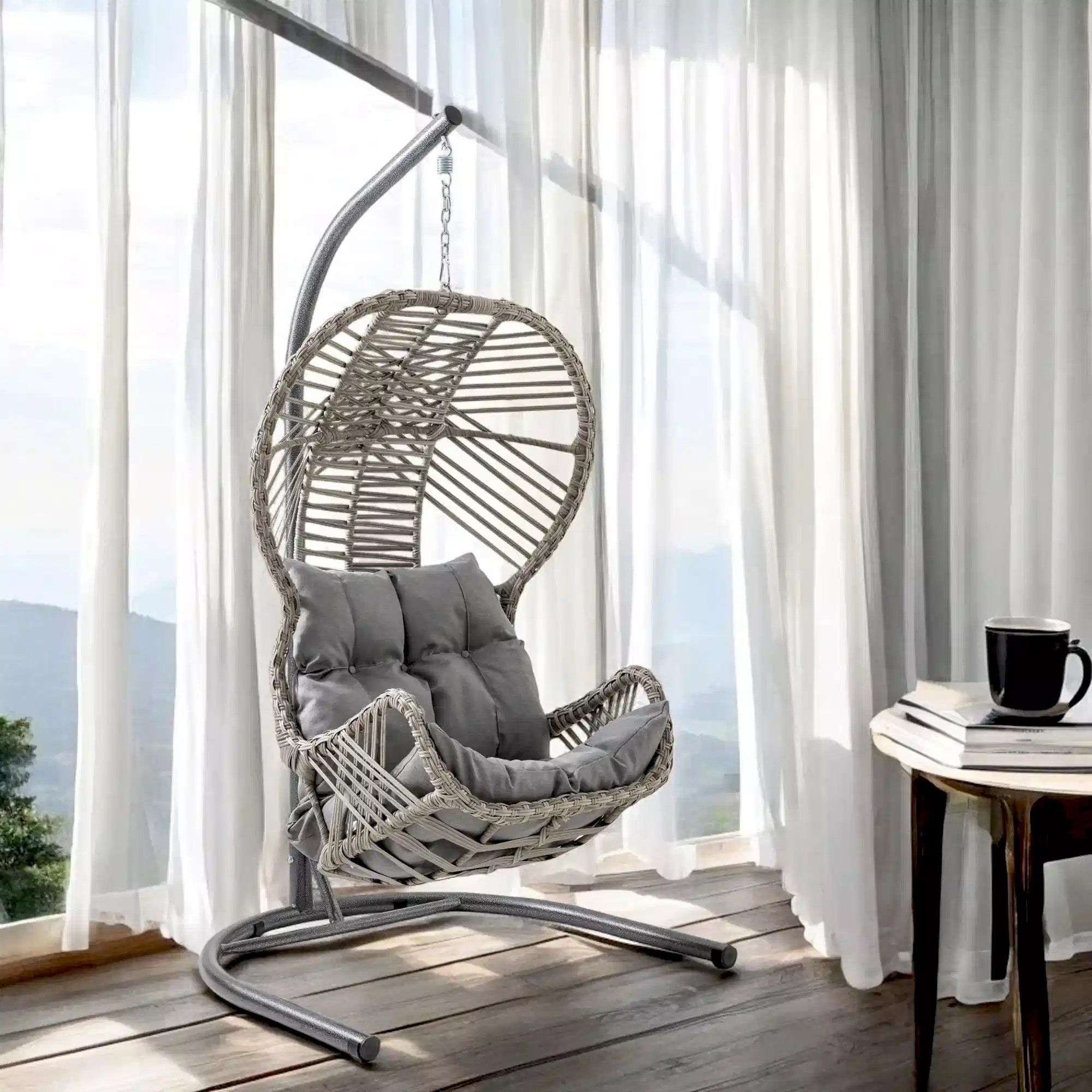 Rehome Erdek Tek Kişilik Rattan Bahçe Salıncağı | Gri