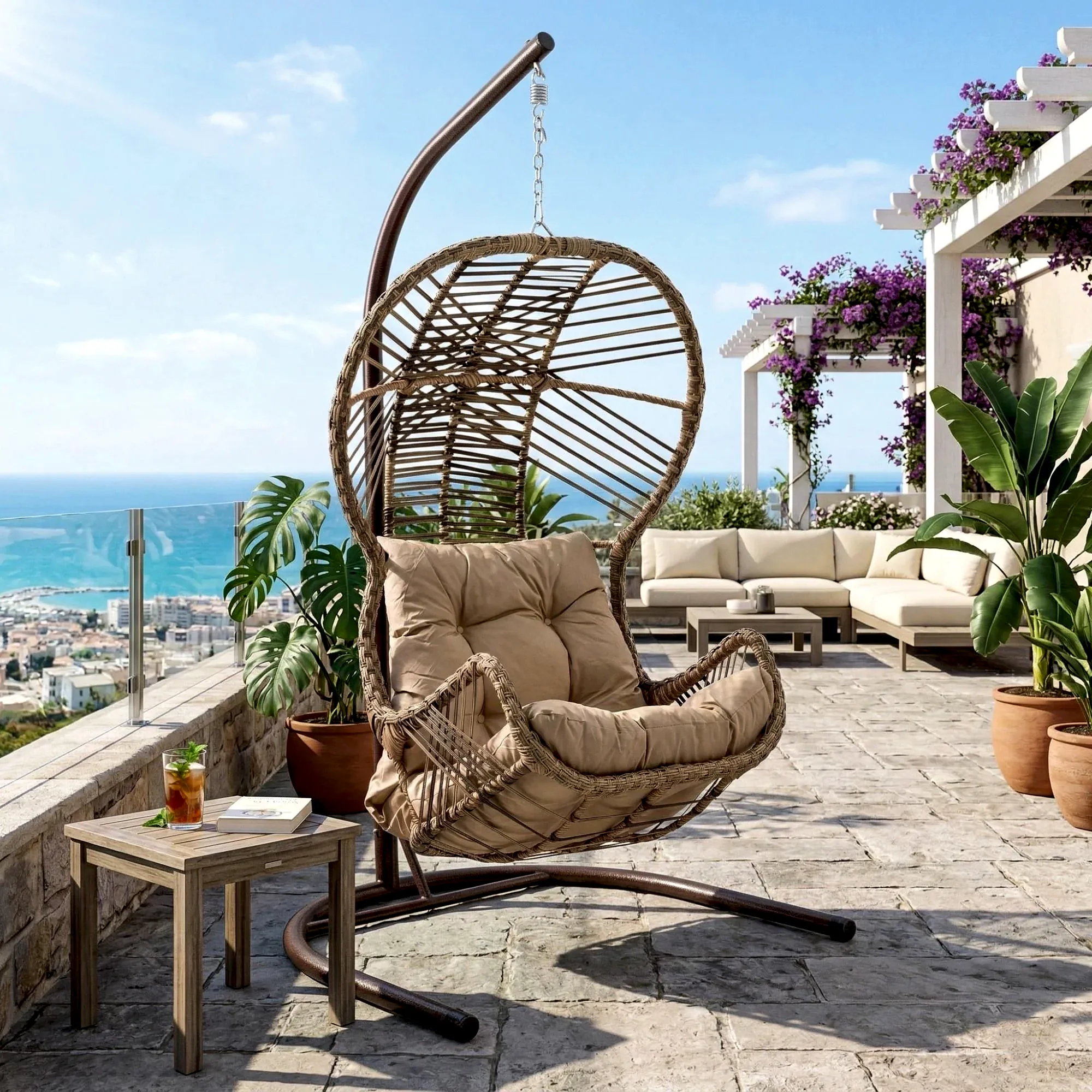 Rehome Erdek Tek Kişilik Rattan Bahçe Salıncağı | Açık Kahve