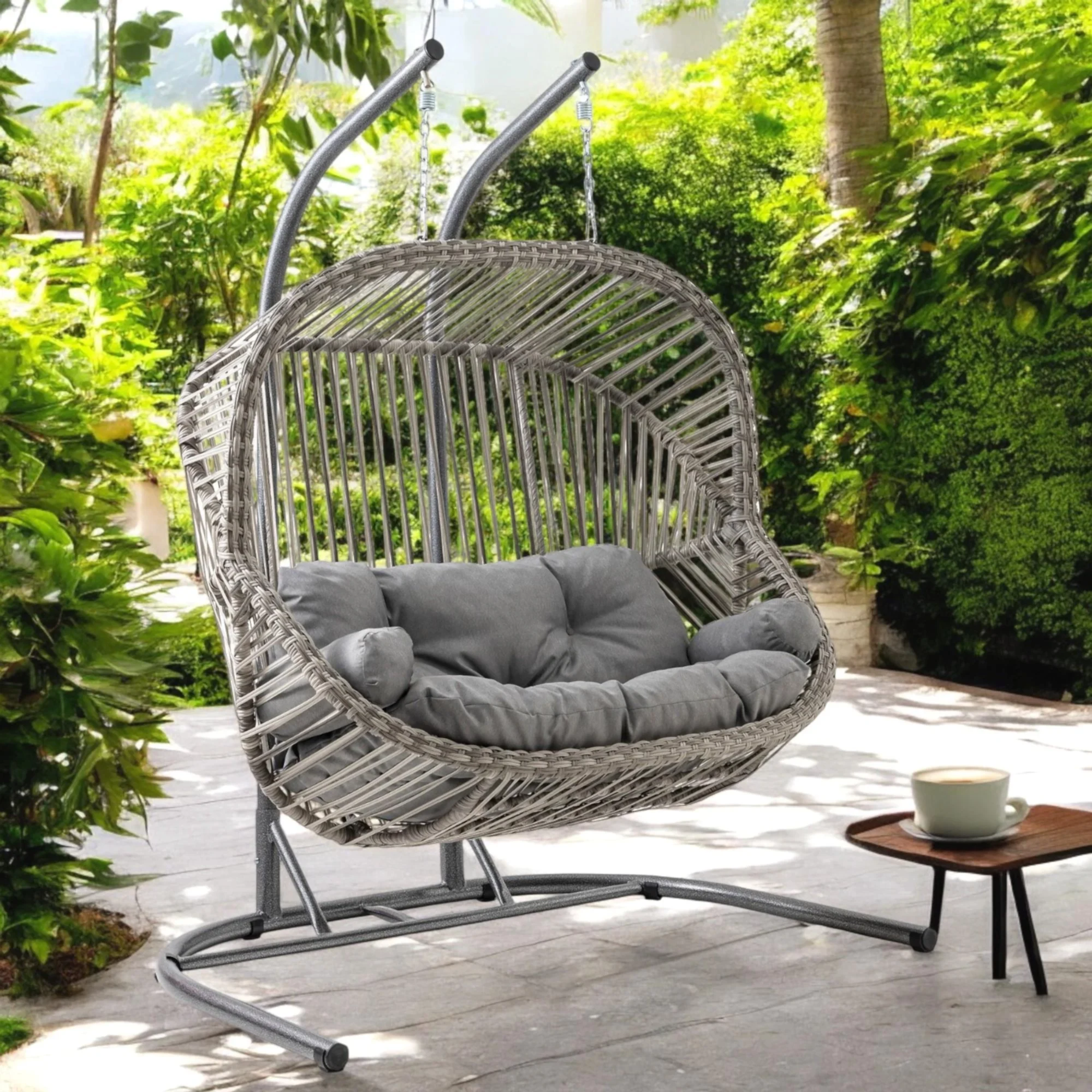 Rehome Kapadokya Çiftli Rattan Bahçe Salıncağı | Gri