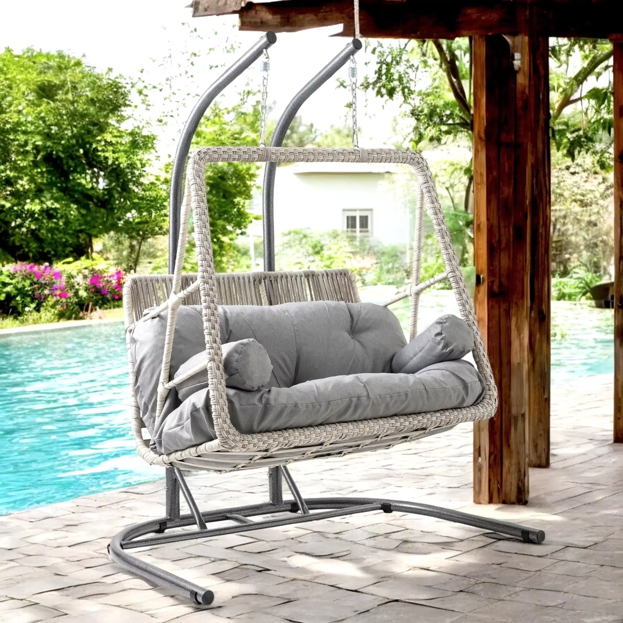 Rehome Hazar Çift Kişilik Rattan Bahçe Salıncağı | Beyaz