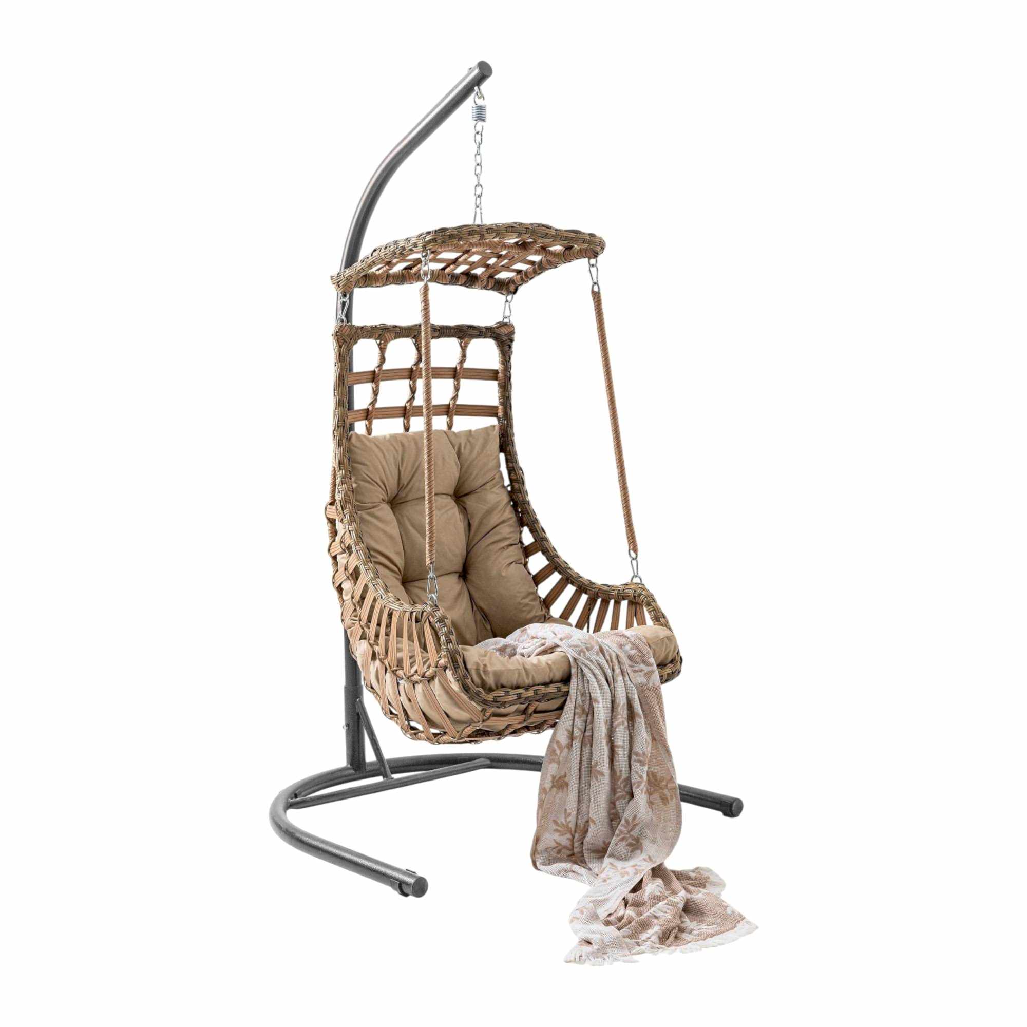 Capri Swing Alaçatı Tekli Rattan Bahçe Salıncağı | Balkon Salıncağı