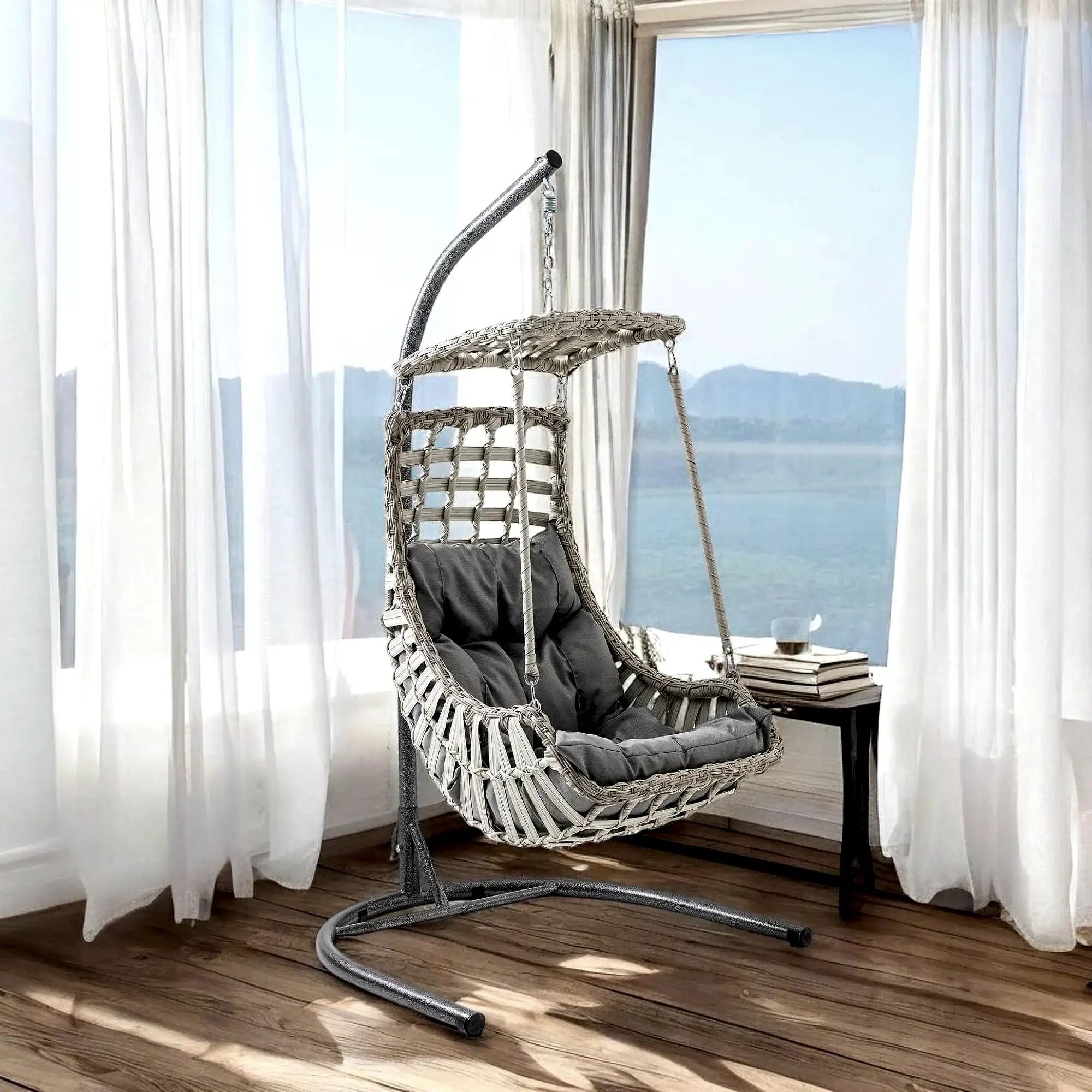 Capri Swing Alaçatı Tekli Rattan Bahçe Salıncağı | Balkon Salıncağı