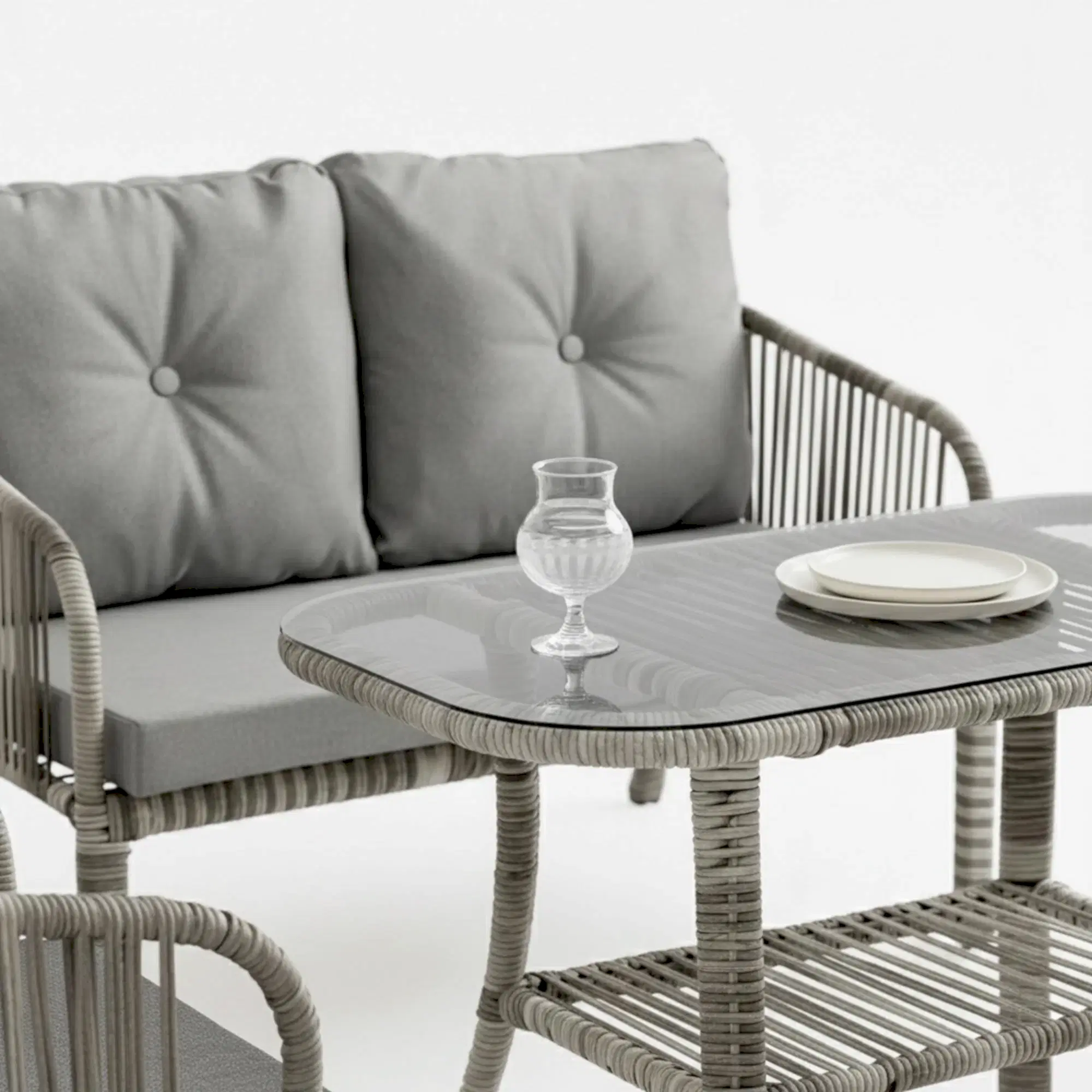 Capri Swing Artemis İkili Rattan Balkon Bahçe Takımı | Gri