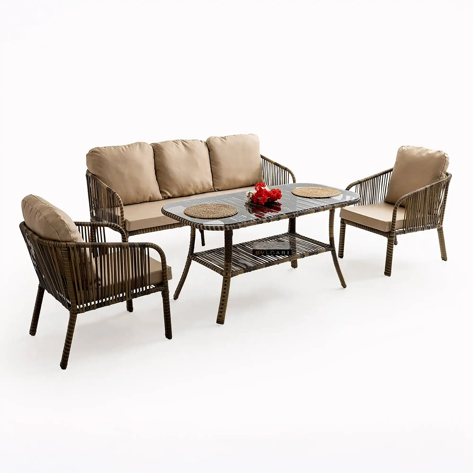 Capri Swing Artemis Üçlü Rattan Balkon Bahçe Takımı | Açık Kahve