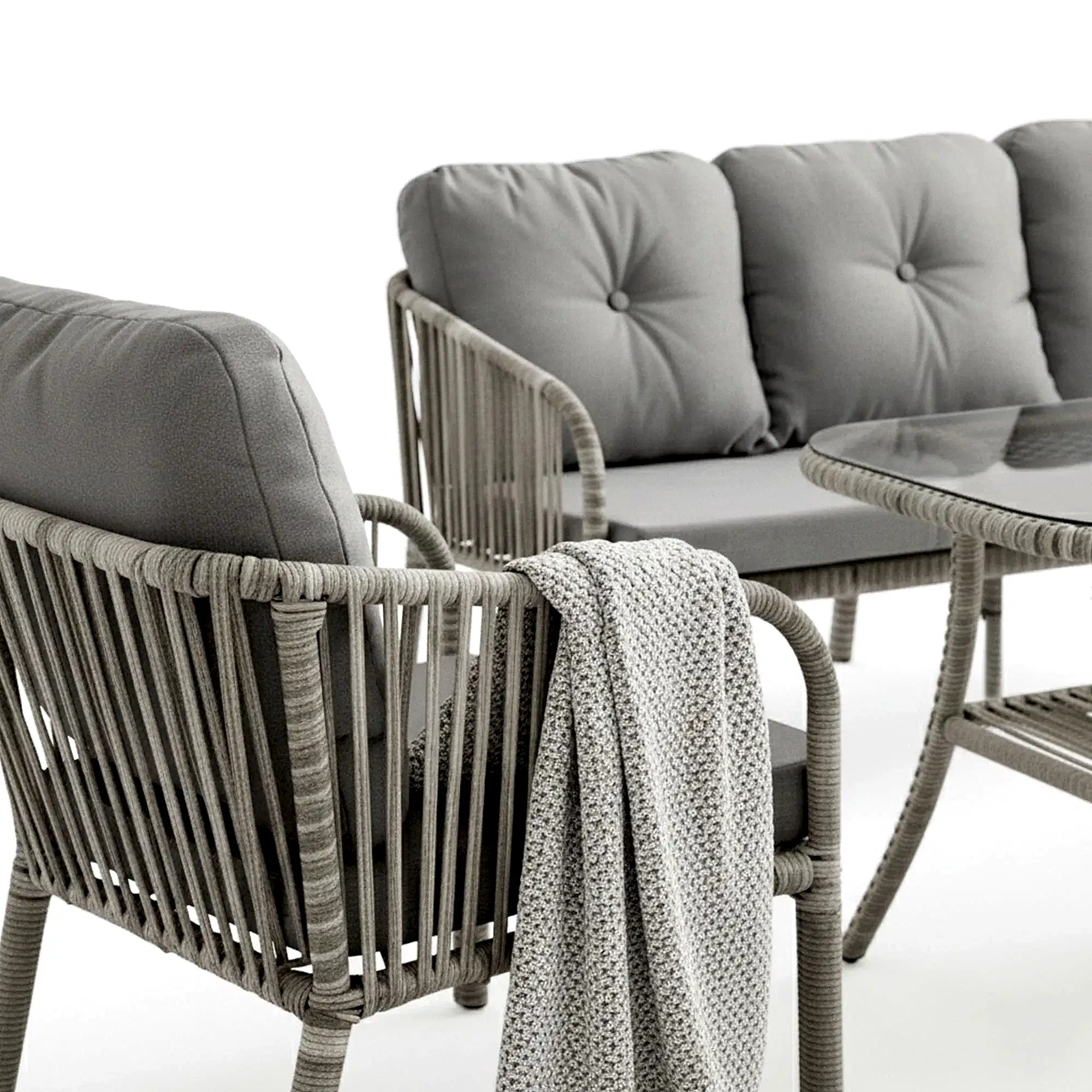 Capri Swing Artemis Üçlü Rattan Balkon Bahçe Takımı | Beyaz