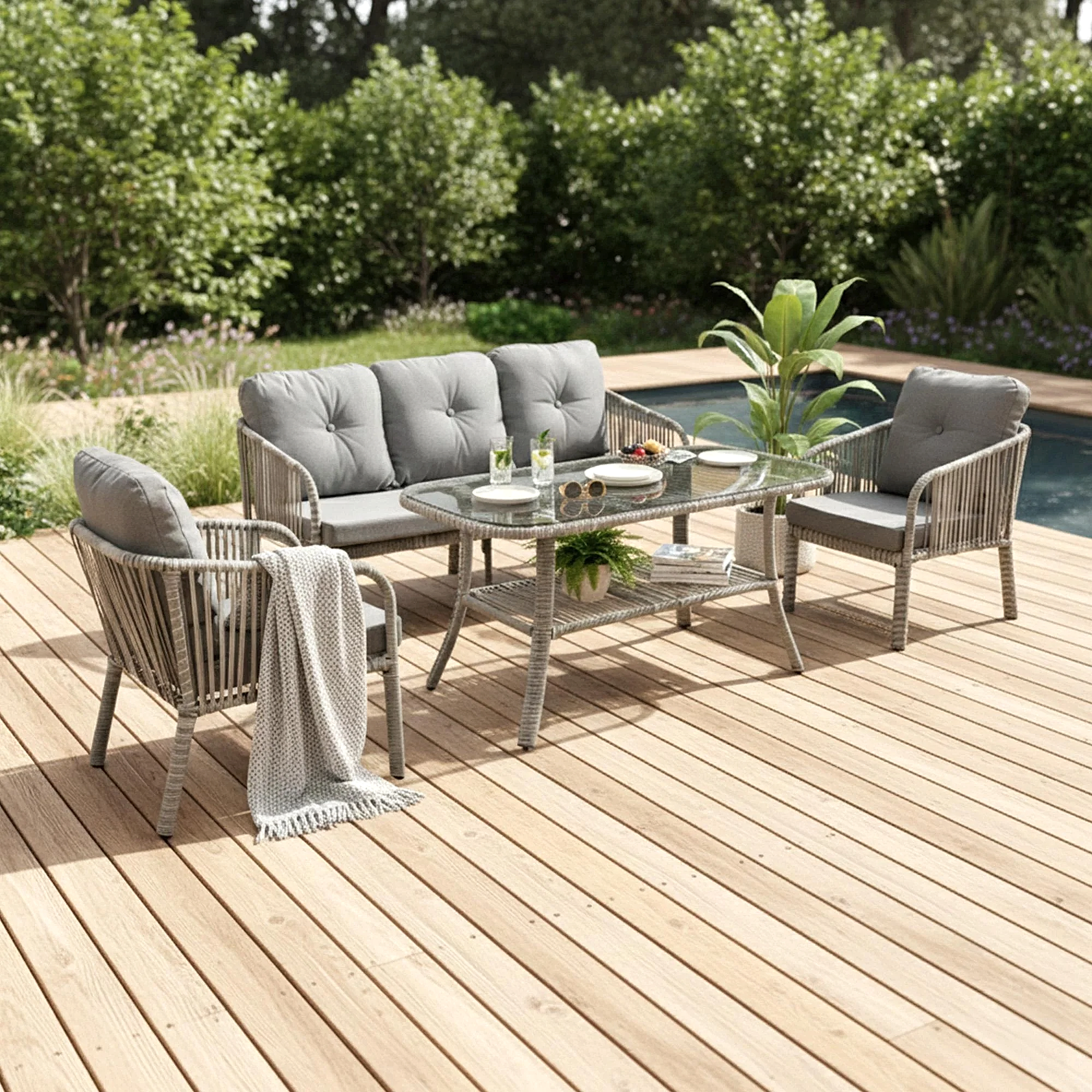 Capri Swing Artemis Üçlü Rattan Balkon Bahçe Takımı | Beyaz