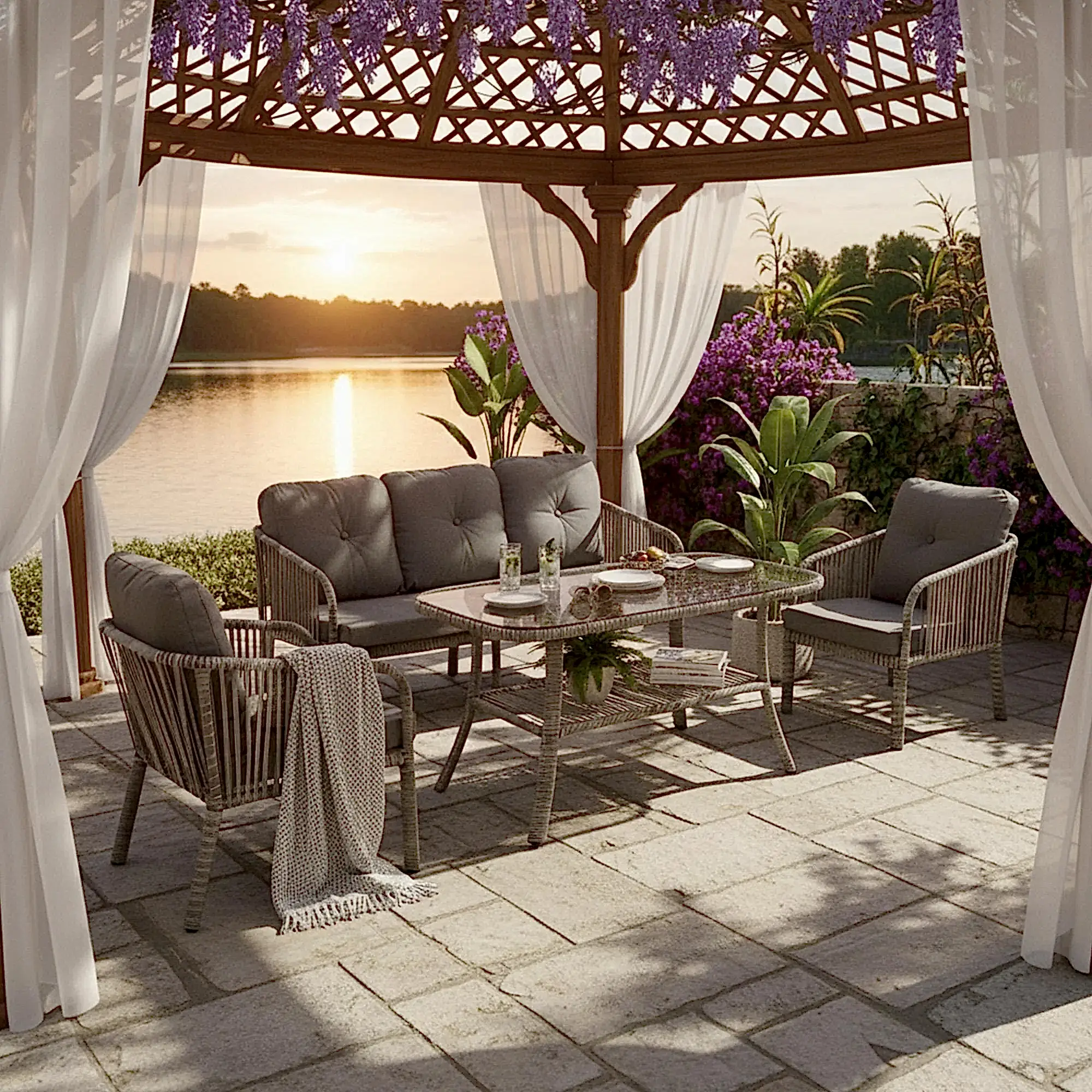 Capri Swing Artemis Üçlü Rattan Balkon Bahçe Takımı | Beyaz