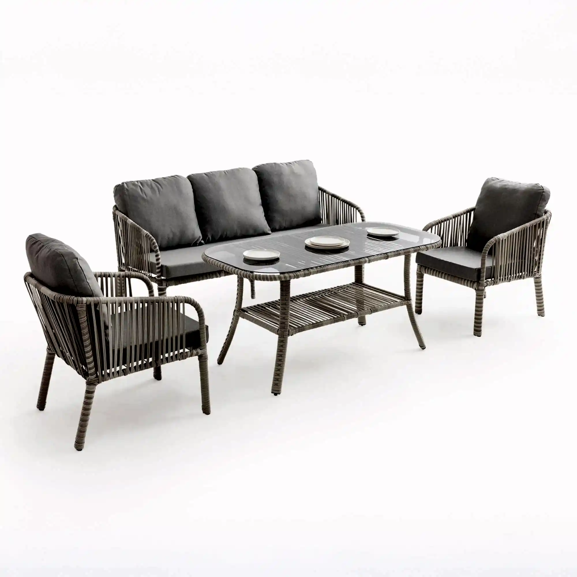 Capri Swing Artemis Üçlü Rattan Balkon Bahçe Takımı | Beyaz