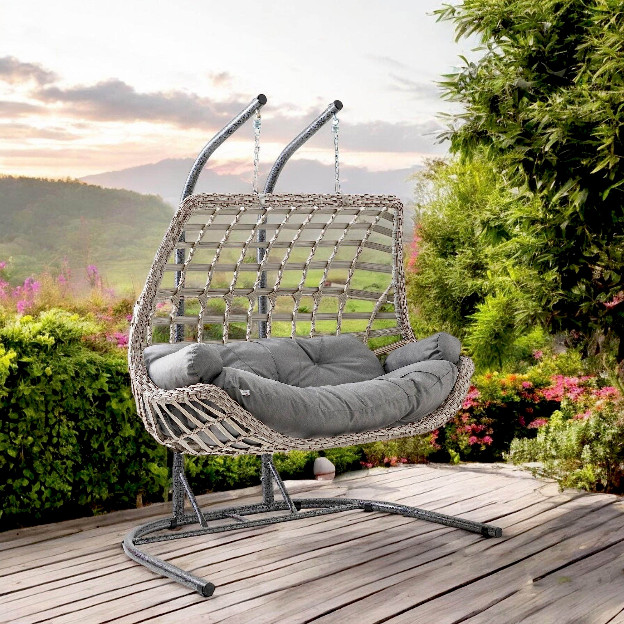 Capri Swing Cunda Çiftli Rattan Bahçe Salıncağı | Balkon Salıncağı