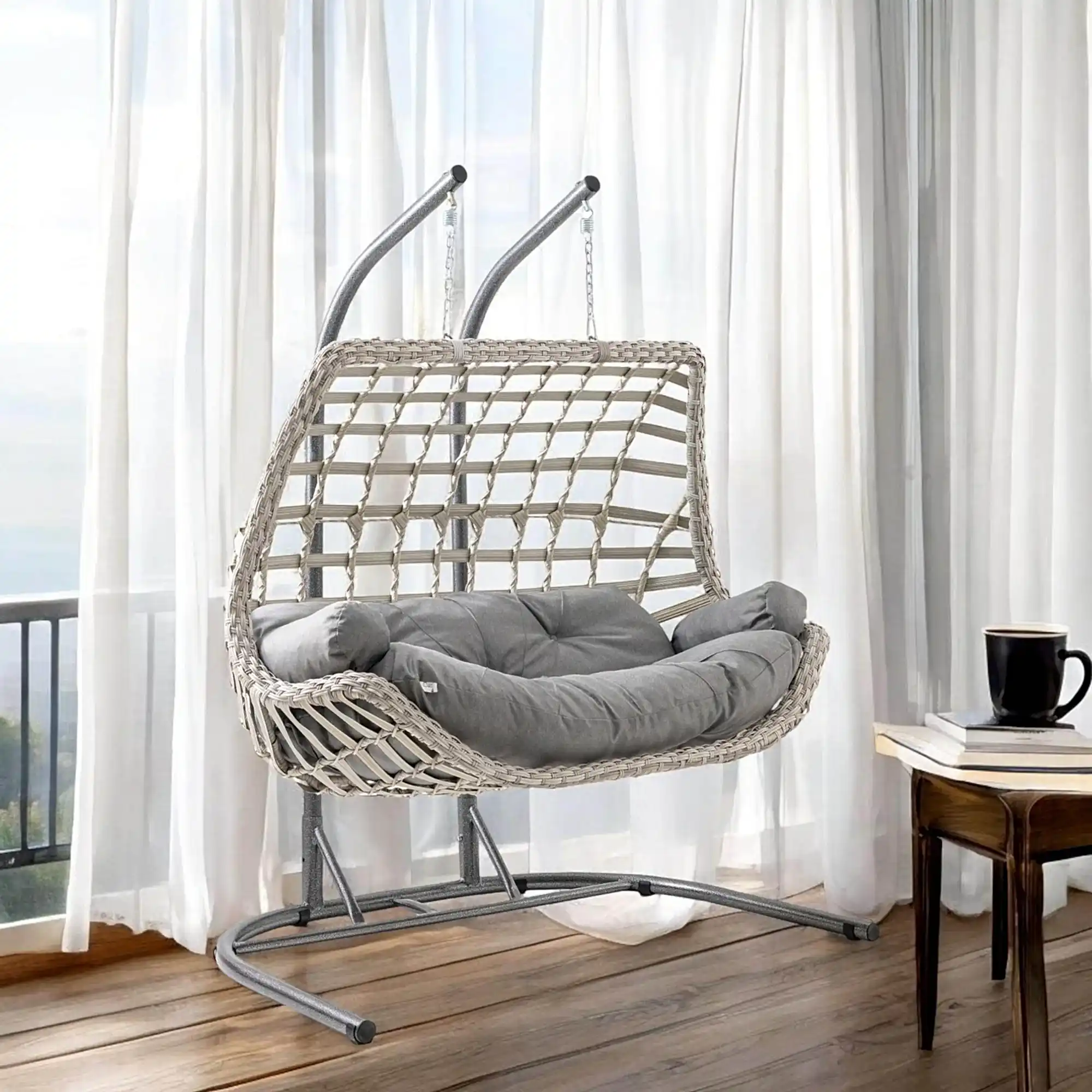 Capri Swing Cunda Çiftli Rattan Bahçe Salıncağı | Balkon Salıncağı