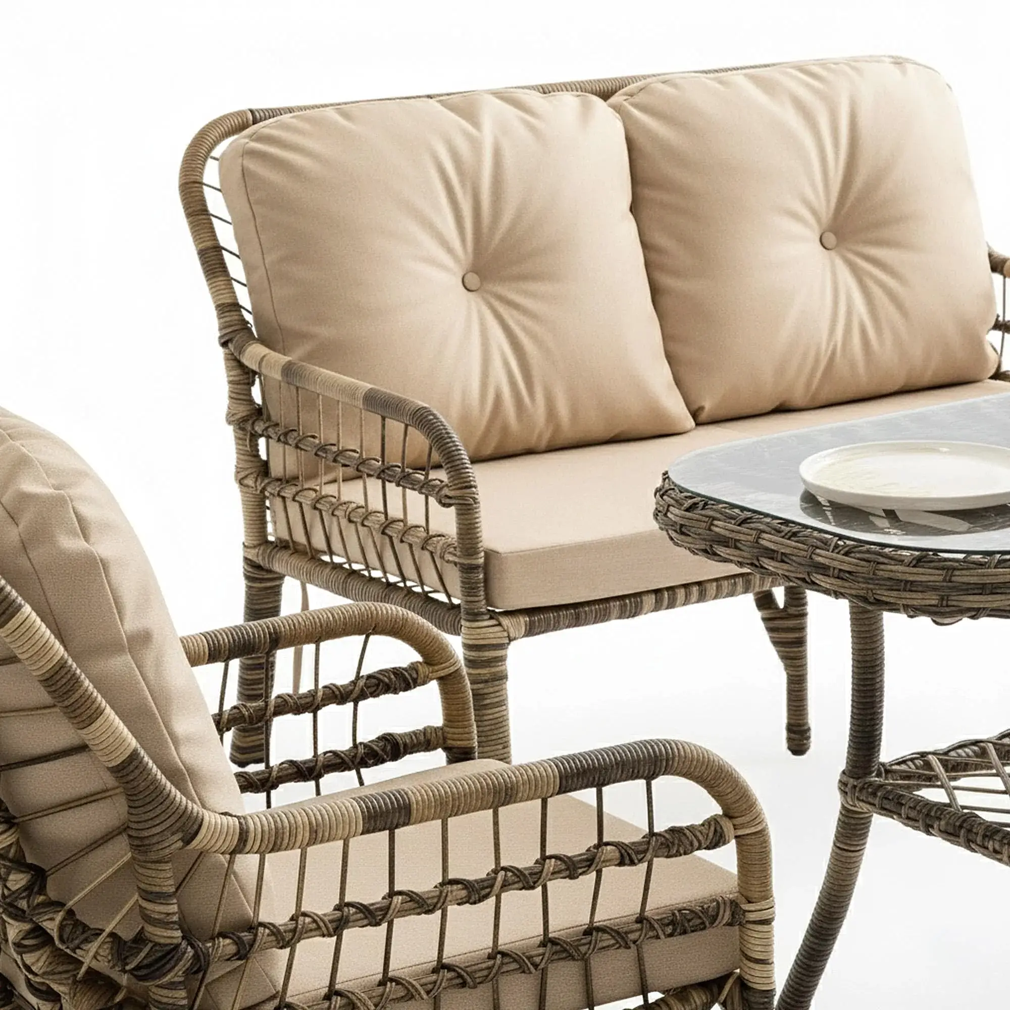 Capri Swing Pisa İkili Rattan Bahçe Balkon Oturma Grubu | Açık Kahve | 753