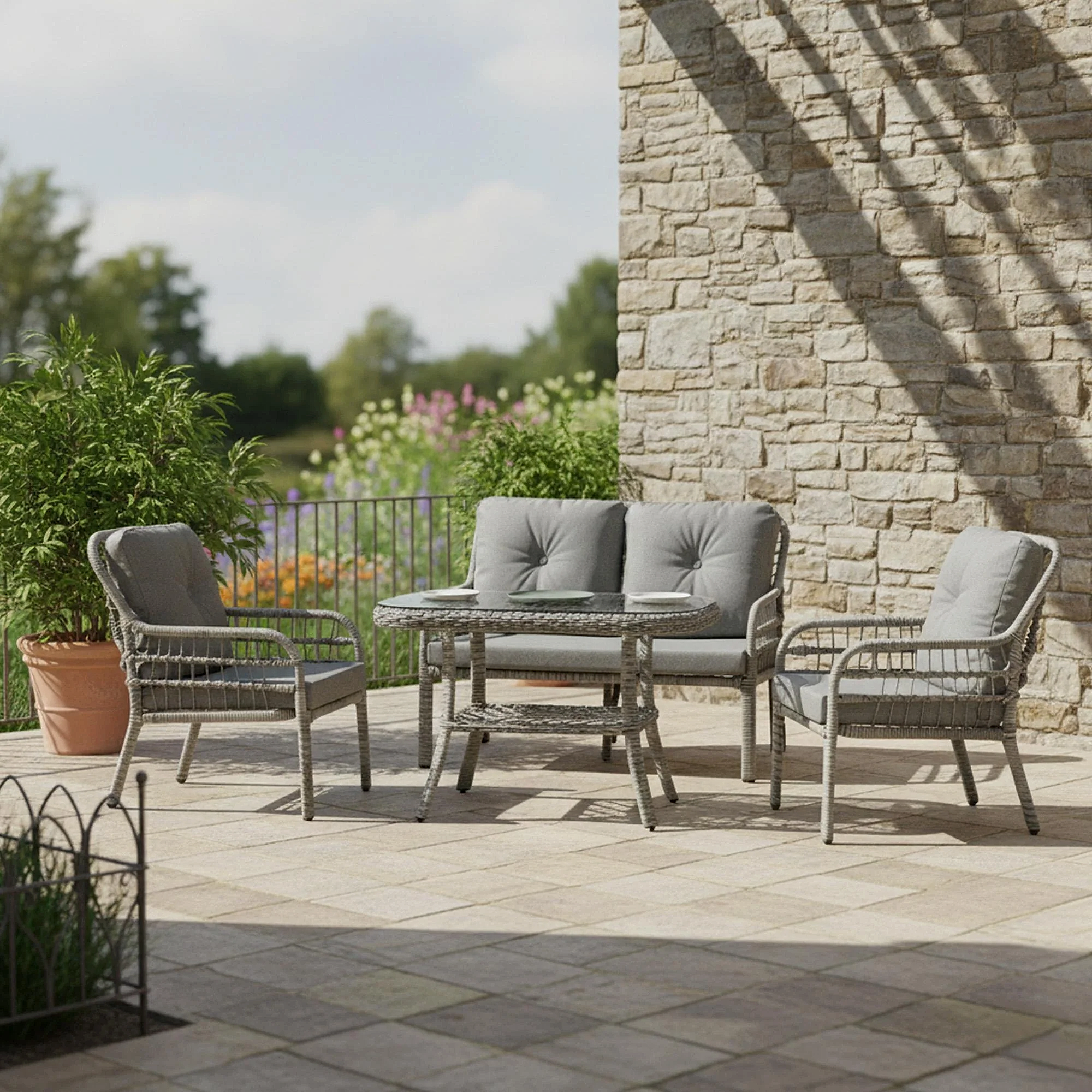 Capri Swing Pisa İkili Rattan Bahçe Balkon Oturma Grubu | Gri | 750