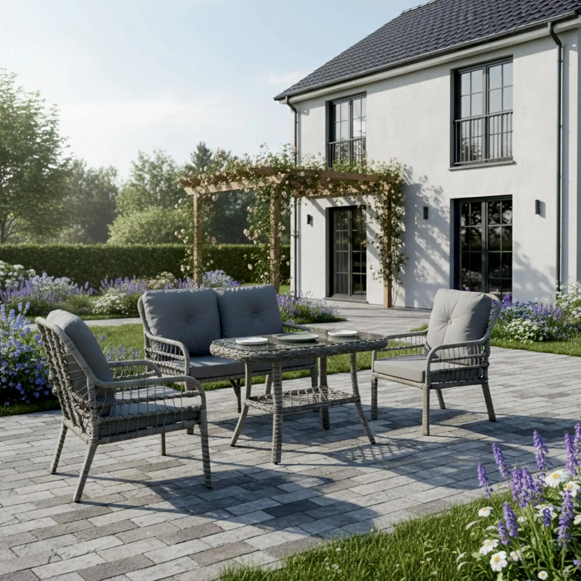 Capri Swing Pisa İkili Rattan Bahçe Balkon Oturma Grubu | Gri | 750