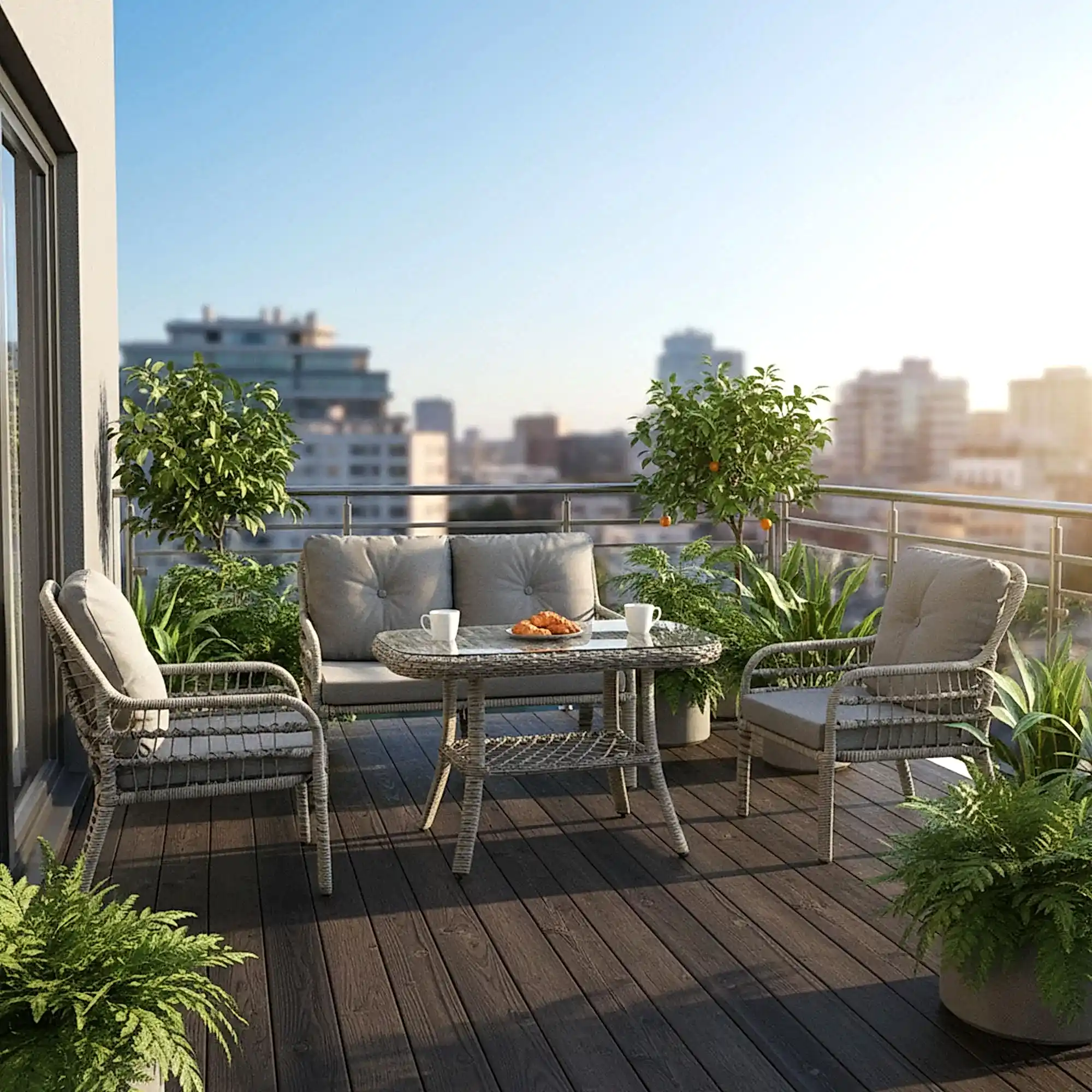 Capri Swing Pisa İkili Rattan Bahçe Balkon Oturma Grubu | Gri | 750