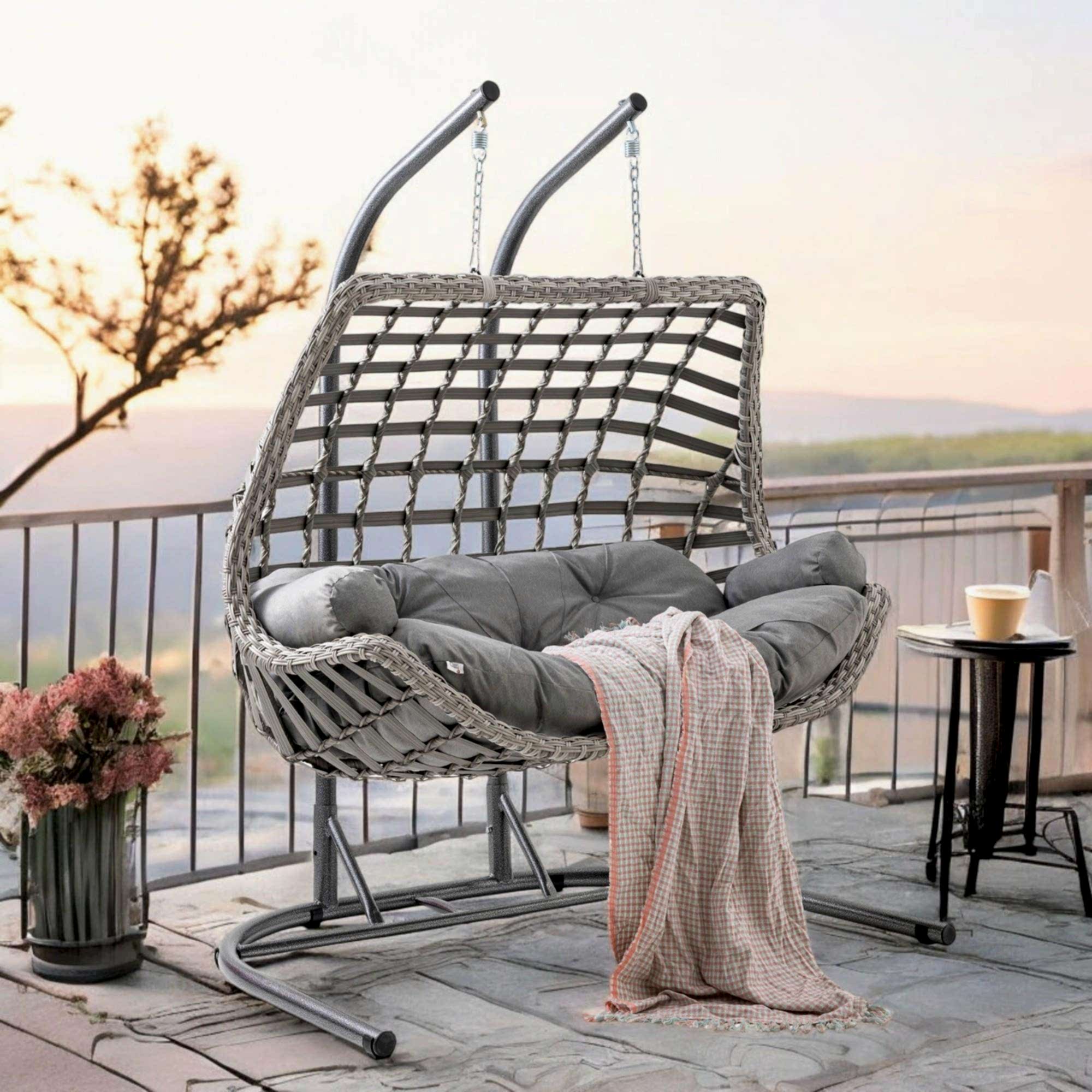 Cunda | Çiftli Rattan Bahçe Salıncağı | Rehome Balkon Salıncağı