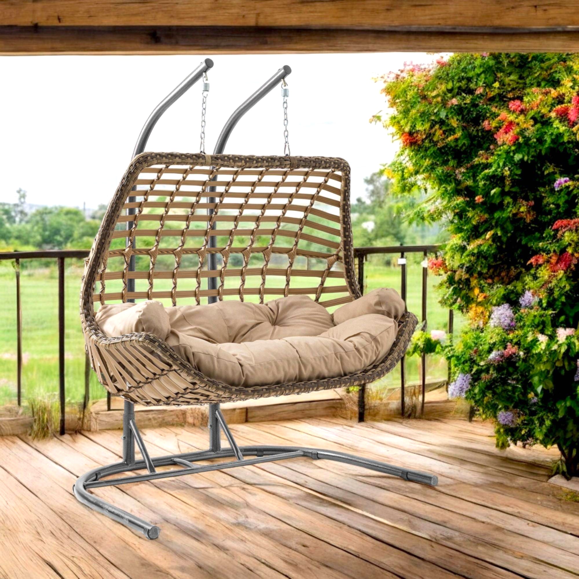 Cunda | Çiftli Rattan Bahçe Salıncağı | Rehome Balkon Salıncağı