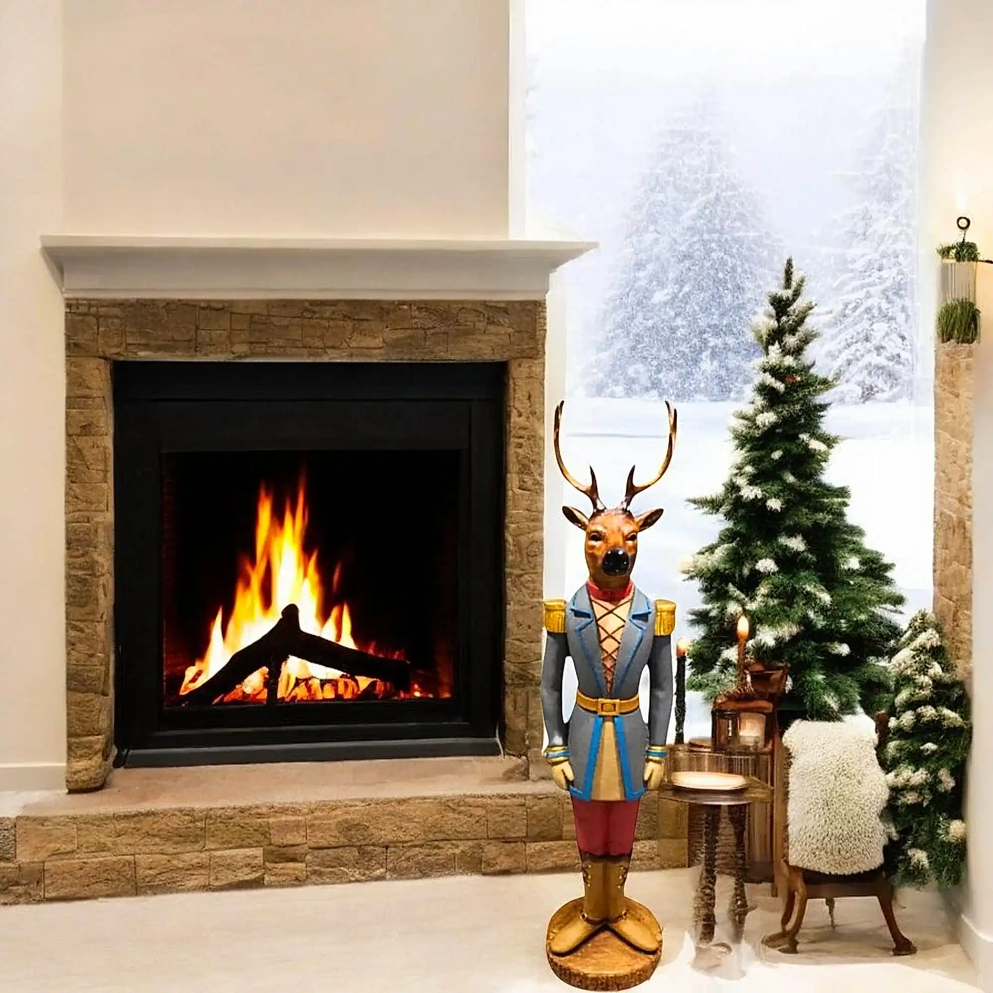 Geyik Figürlü Dekoratif Karşılama Heykeli | 30 x135 cm | Rehome