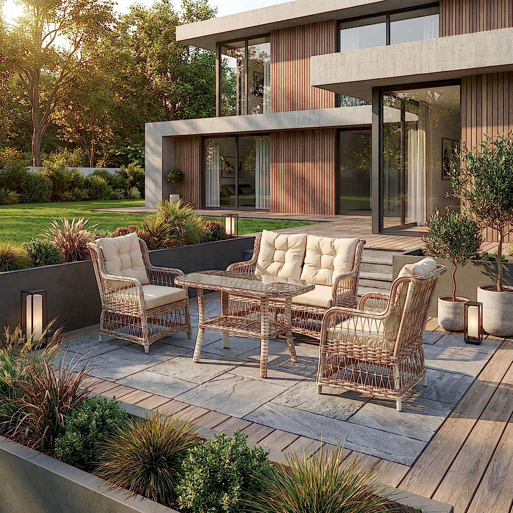 LaVida Bahçe Oturma Takımı | Rattan 2+1+1 ve Sehpa