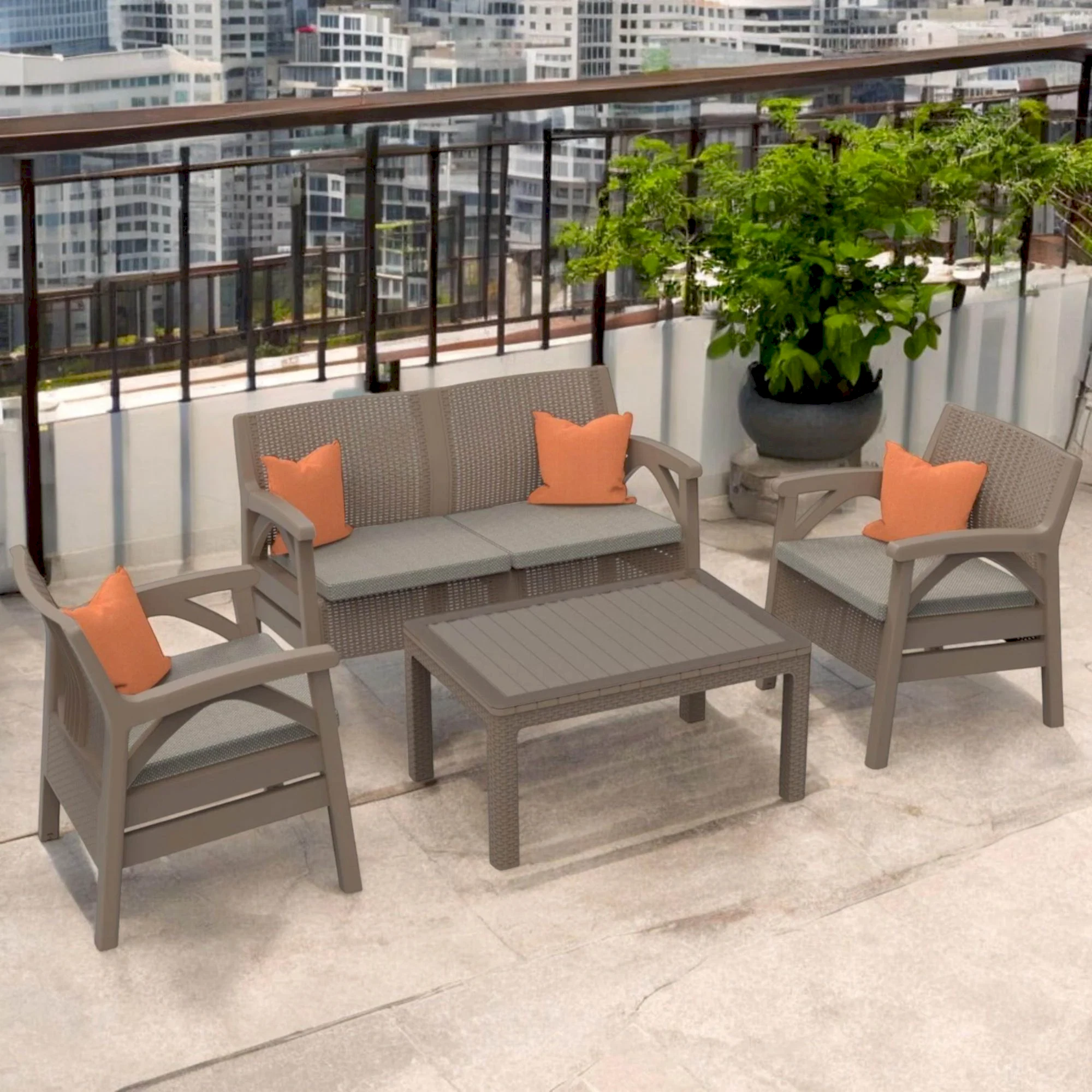 Raddan 2+1+1+Sehpa Bahçe Oturma Grubu | Plastik Balkon Takımı