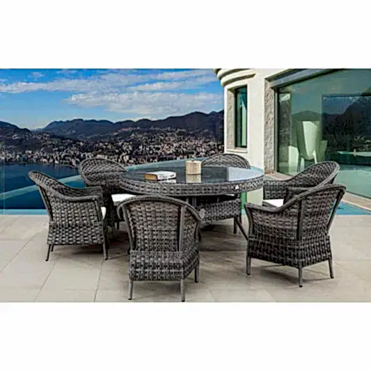 Rattan Bahçe Yemek Masa Sandalye Takımı | Aluminyum | 140 cm | Rehome 6 Kişilik