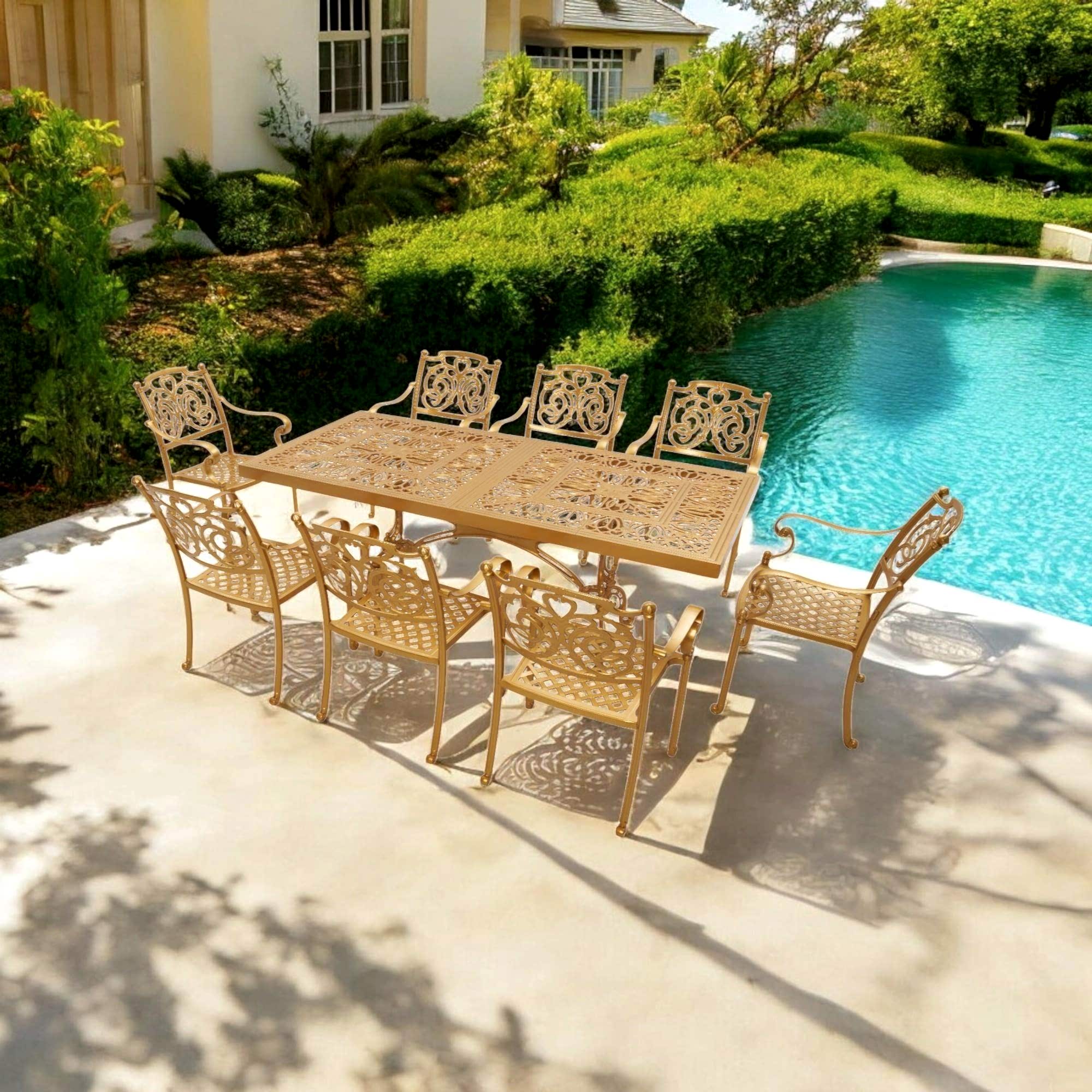 Aden Dikdörtgen 8 Kişilik Masa Takımı |Döküm Alüminyum | Rehome