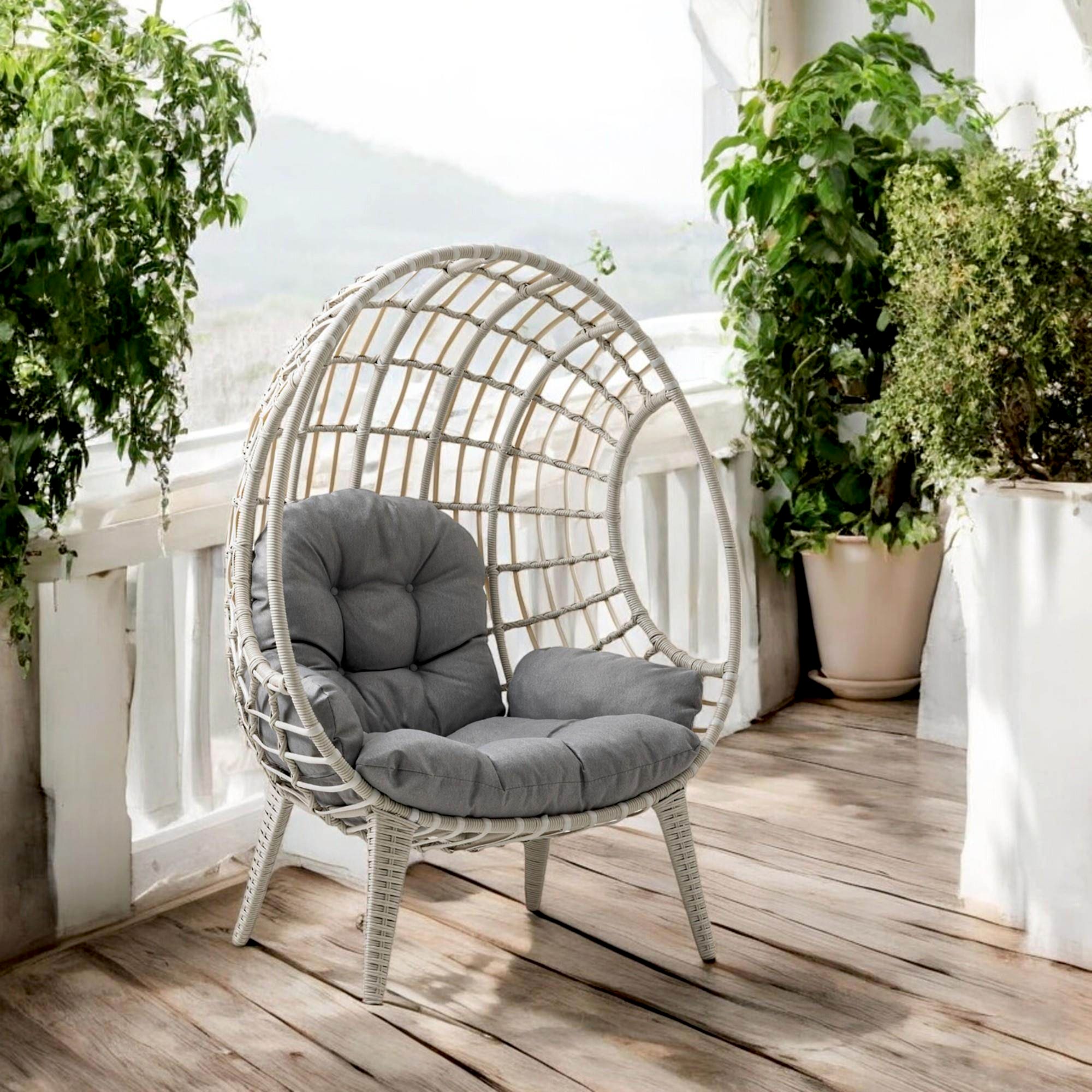 Egg Chair Tekli Rattan Bahçe Koluğu |Rehome Minderli Oval Lounge