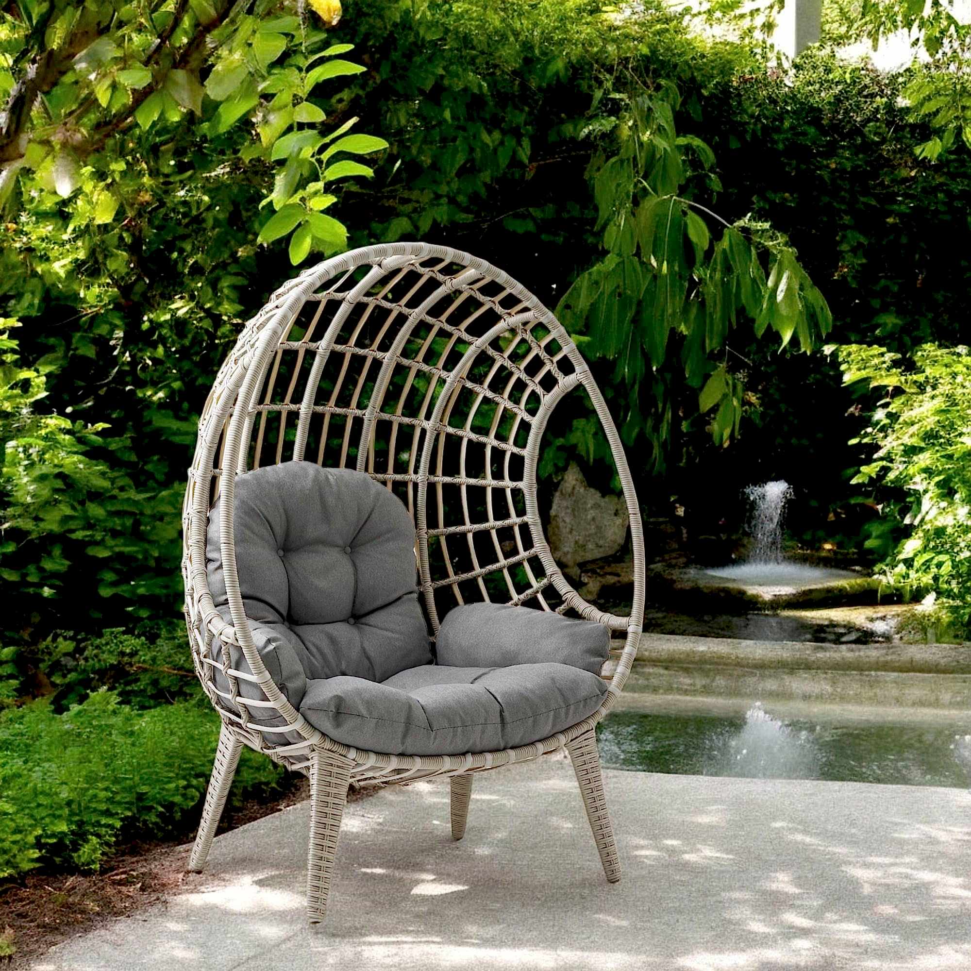 Egg Chair Tekli Rattan Bahçe Koluğu |Rehome Minderli Oval Lounge