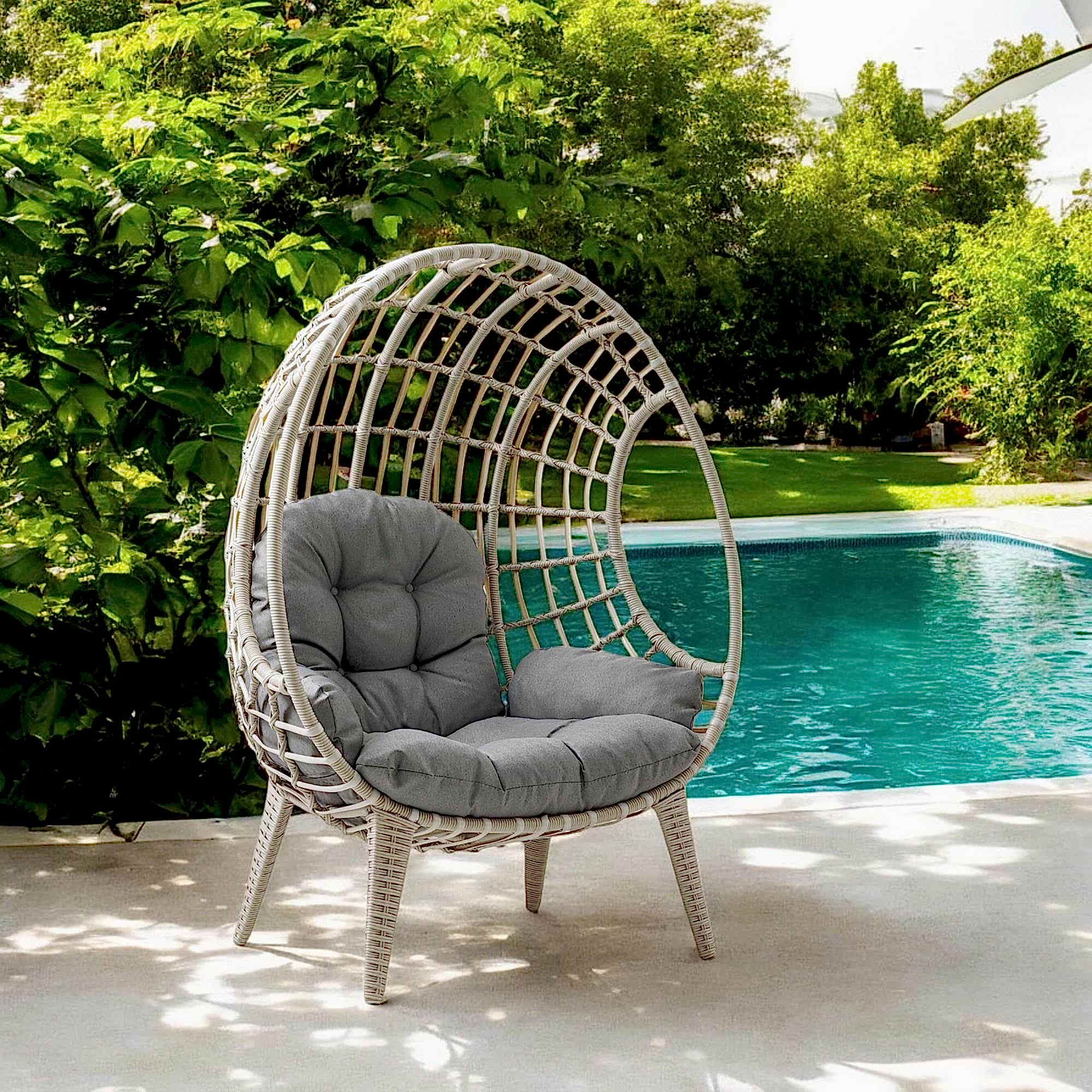 Egg Chair Tekli Rattan Bahçe Koluğu |Rehome Minderli Oval Lounge