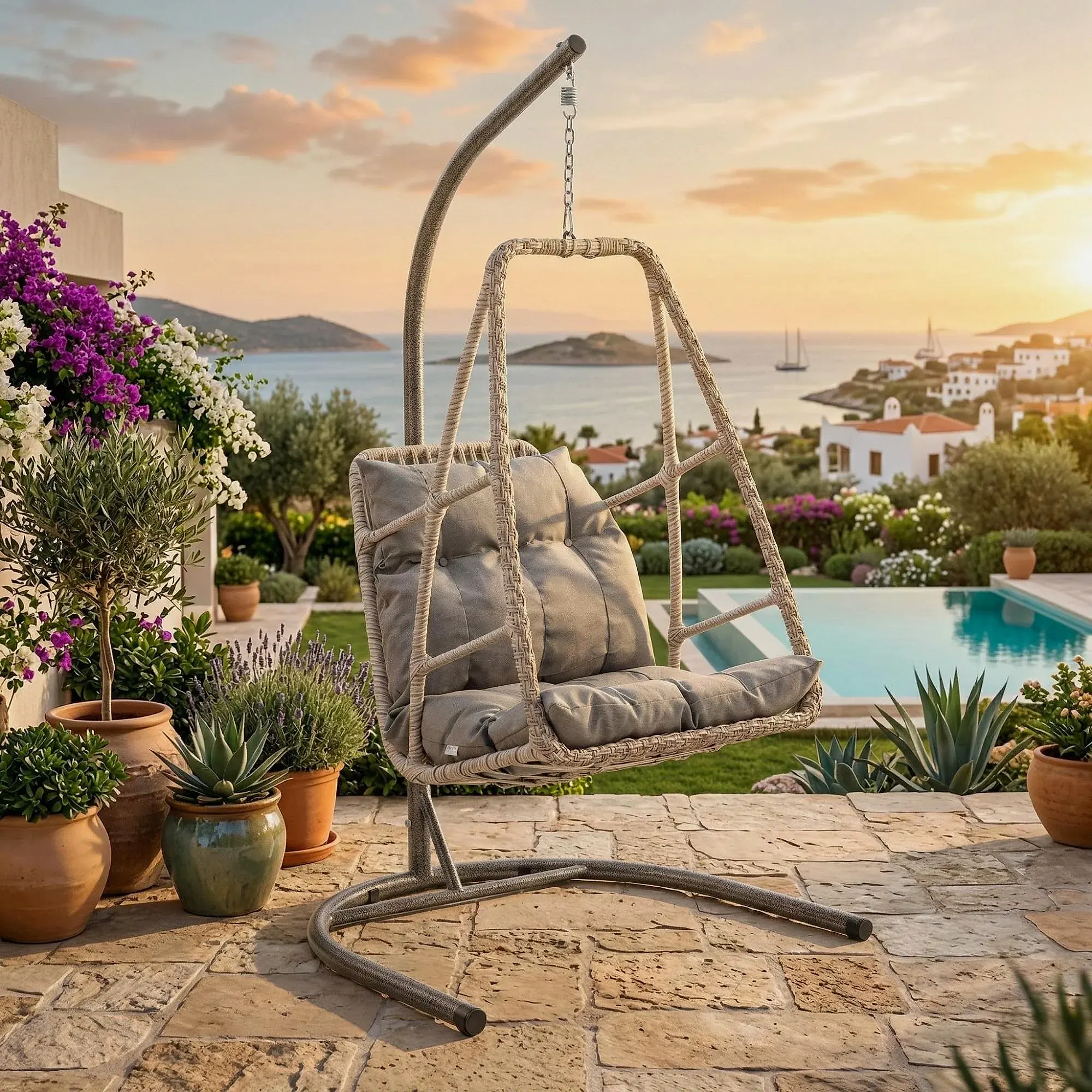 Rehome Hazar Tek Kişilik Rattan Bahçe Salıncağı | Beyaz