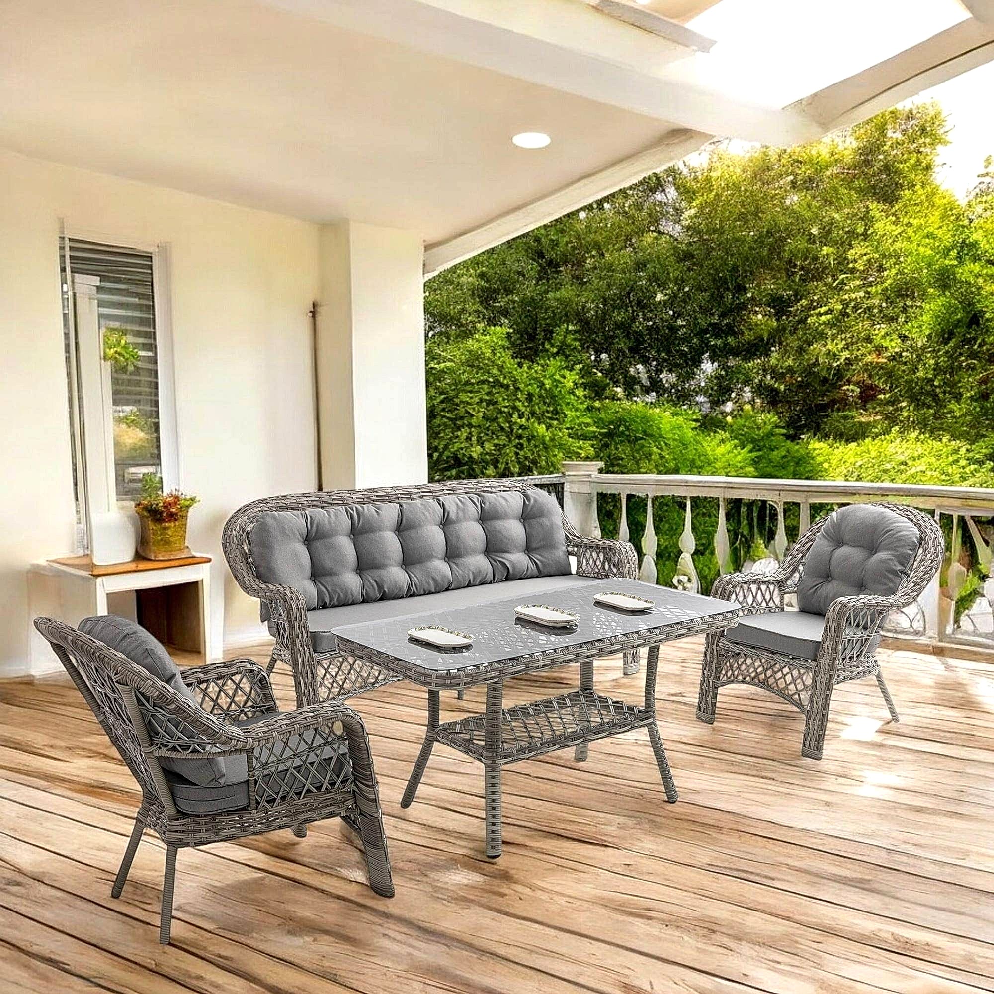 Rehome Lora 3+1+1+Sehpa | Rattan Bahçe Balkon Oturma Grubu