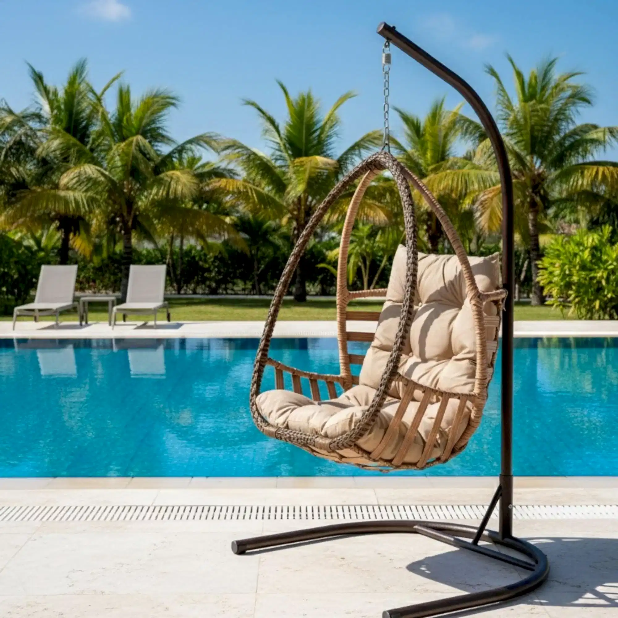 Rehome Malta Tek Kişilik Rattan Bahçe Salıncağı | Açık Kahve