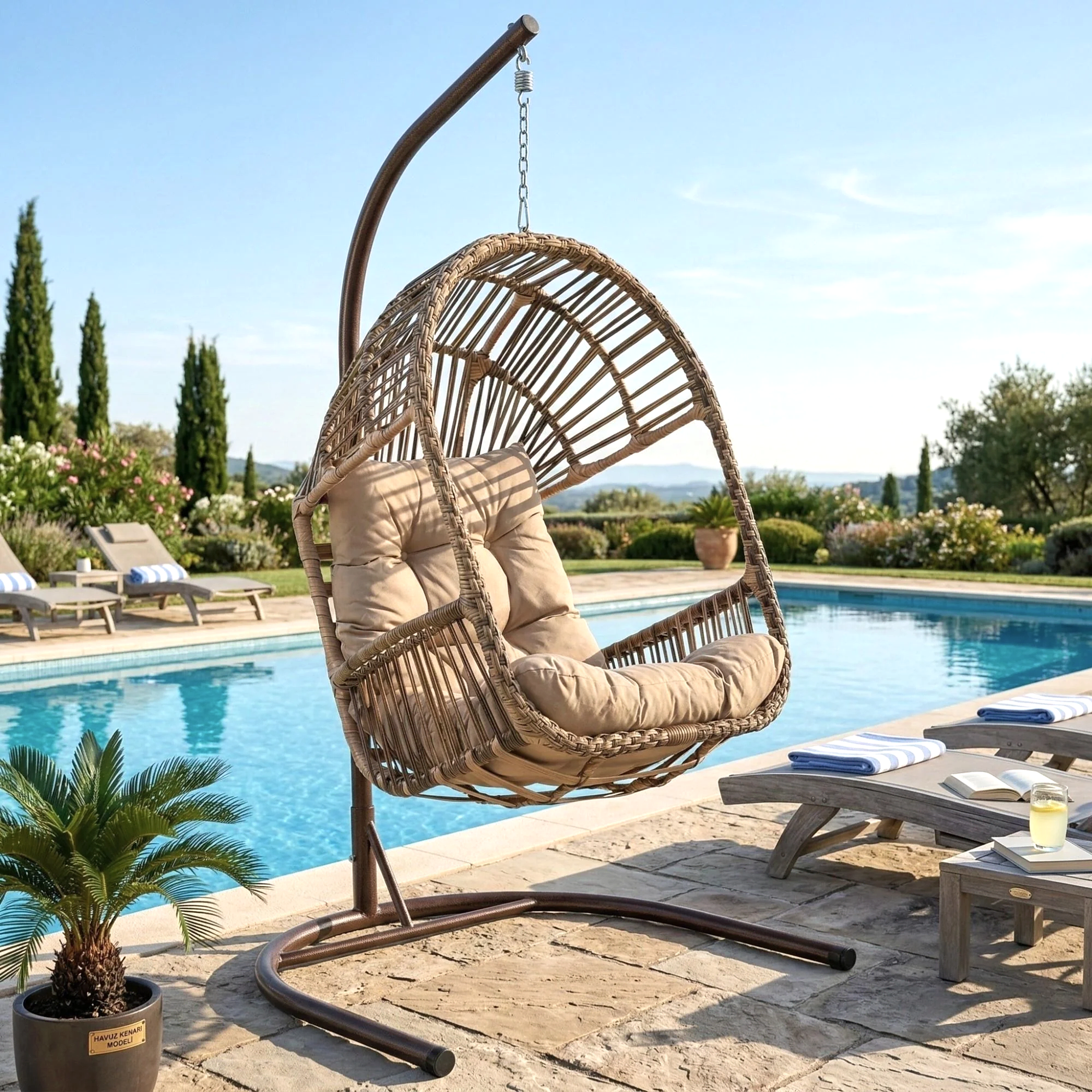 Rehome Truva Tek Kişilik Rattan Bahçe Salıncağı | Açık Kahve