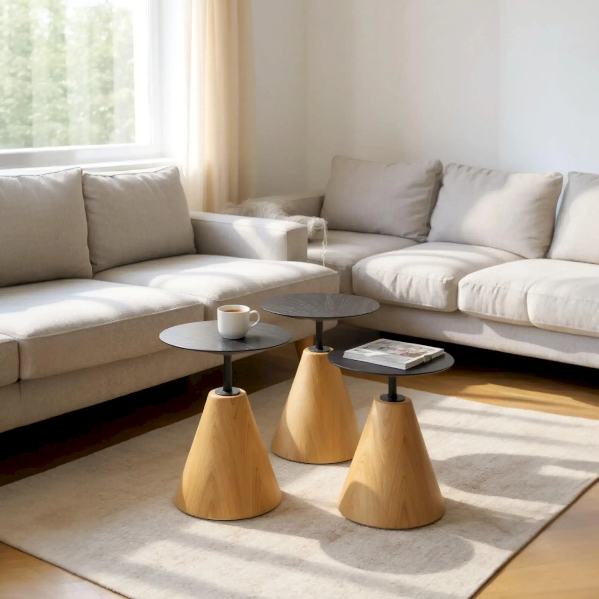 Rehome Üçlü Yuvarlak Mantar Zigon Sehpa Seti No:451 | Salon Sehpa Takımı